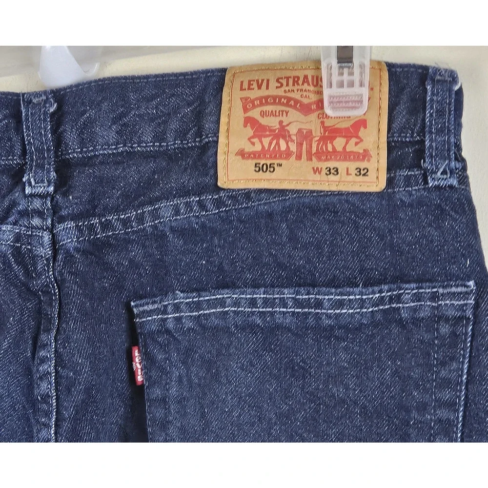 Levi's 505 Jeans Men's 33x32 Straight Leg Cotton Denim Dark Wash Casual